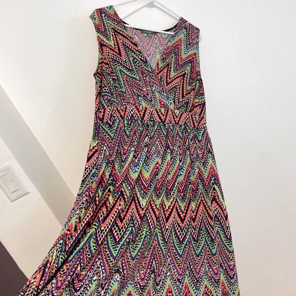 NY COLLECTION Plus Size Multicolor Sleeveless Maxi Dress Rainbow Chevron Stripe - Picture 9 of 15